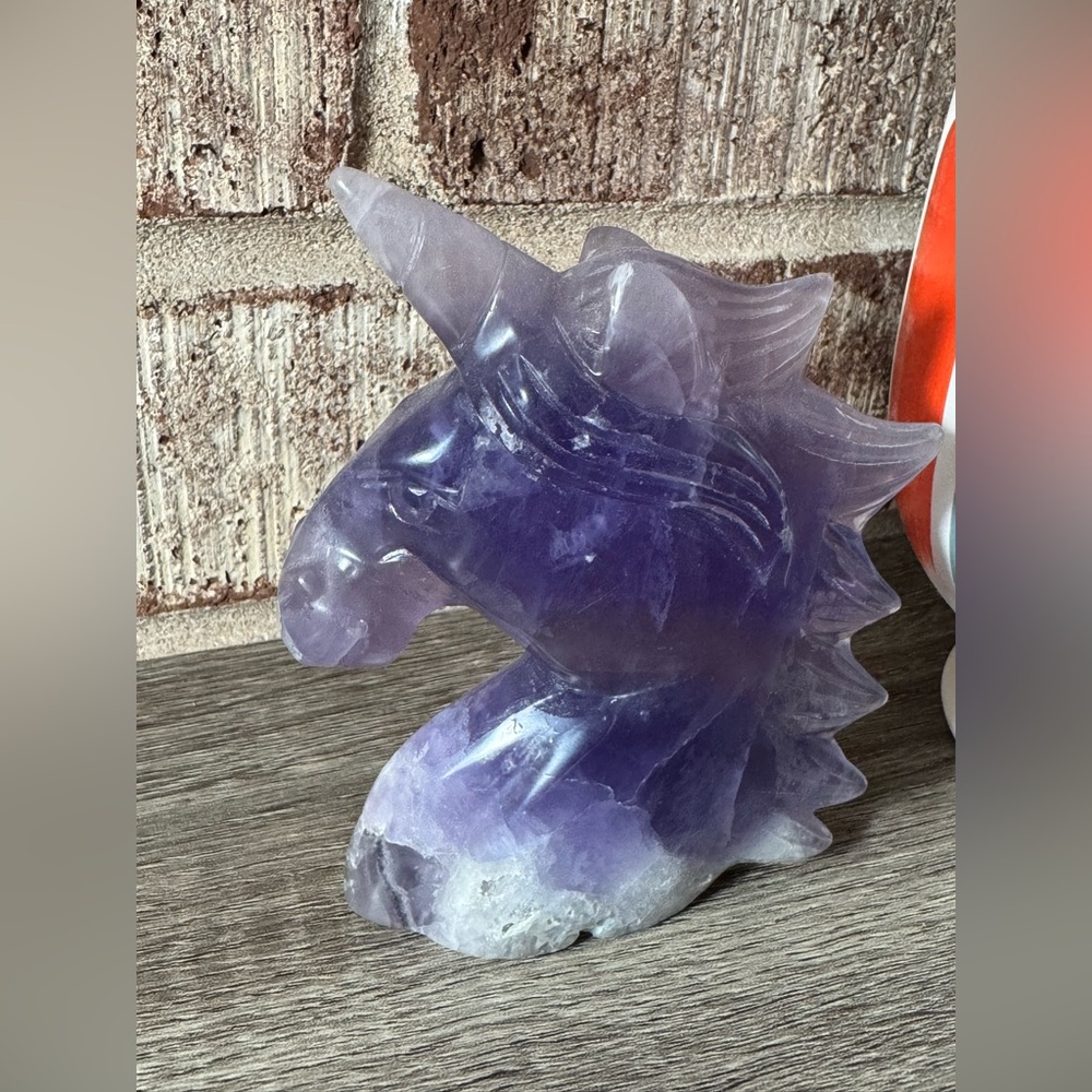 Beautiful Purple Fluorite unicorn carving self standing